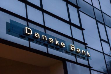 20.02.2019. Riga, Letonya. Logo, Danske Bank Riga City. Danske Bank Danimarka en büyük Bankası olan