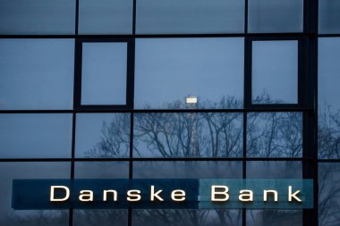 20.02.2019. Riga, Letonya. Logo, Danske Bank Riga City. Danske Bank Danimarka en büyük Bankası olan