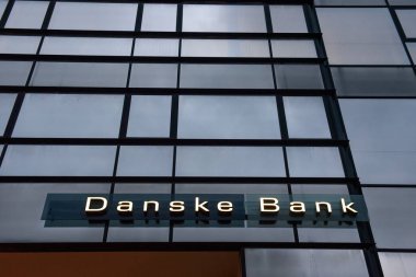 20.02.2019. Riga, Letonya. Logo, Danske Bank Riga City. Danske Bank Danimarka en büyük Bankası olan