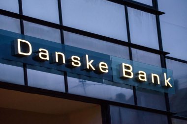 20.02.2019. Riga, Letonya. Logo, Danske Bank Riga City. Danske Bank Danimarka en büyük Bankası olan