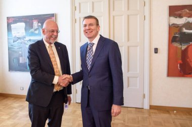 29.03.2019. Riga, Letonya. Edgars Rinkevics, Hans Dahlgren, İsveç AB işleri bakanı ile Letonya toplantının Dışişleri Bakanı.
