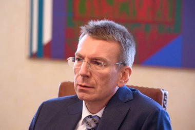 29.03.2019. Riga, Letonya. Edgars Rinkevics, Hans Dahlgren, İsveç AB işleri bakanı ile Letonya toplantının Dışişleri Bakanı.