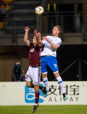 Riga, Letonya - 10 Haziran 2019: Letonya Millî Futbol Takımı ile Slovenya takımı arasında Oynanan Uefa Euro 2020 Elemeleri.
