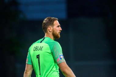 Riga, Letonya. 10 Haziran, 2019. Jan Oblak, Slovenya takım kaleci, UEFA Euro 2020 Letonya milli futbol takımı ve Slovenya takımı arasında Elemeleri oyunu.