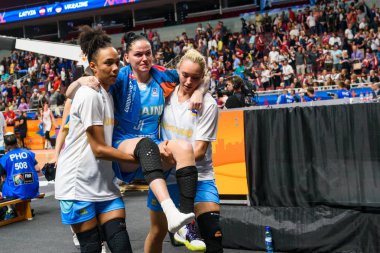 Riga, Letonya - 28 Haziran 2019: Avrupa Kadınlar Basketbol Şampiyonası, eurobasket kadınlar 2019, Arena Riga, Riga, Letonya'da Letonya takımı ile Ukrayna takımı arasında oynanan maç.