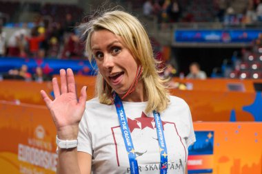 Riga, Letonya - 28 Haziran 2019: Avrupa Kadınlar Basketbol Şampiyonası, eurobasket kadınlar 2019, Arena Riga, Riga, Letonya'da Letonya takımı ile Ukrayna takımı arasında oynanan maç.