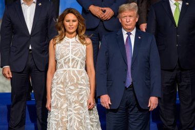 Brüksel, Belçika - 11 Temmuz 2018: Çalışma yemeğinden önce, Nato Zirvesi 2018'de aile fotoğrafı