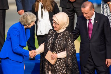 Brüksel, Belçika - 11 Temmuz 2018: Dünya liderleri Nato (Kuzey Atlantik Antlaşması Örgütü) Zirvesi 2018'de çalışma yemeği için geliyor)