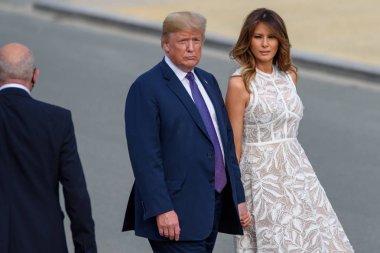 Brüksel, Belçika - 11 Temmuz 2018: Donald Trump, Amerika Birleşik Devletleri Başkanı ve Melania Trump, Amerika Birleşik Devletleri First Lady'si. Dünya liderleri 2018 Nato Zirvesi'nde çalışma yemeği için geliyor 