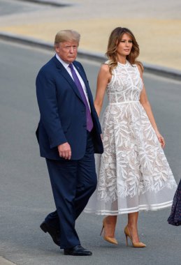 Brüksel, Belçika - 11 Temmuz 2018:Donald Trump, Amerika Birleşik Devletleri Başkanı ve Melania Trump, Amerika Birleşik Devletleri First Lady'si. Dünya liderleri 2018 Nato Zirvesi'nde çalışma yemeği için geliyor