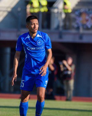 Riga, Letonya. 18 Temmuz 2019. Takayuki Seto, Rfs ve Olimpija Ljubljana arasında Uefa Avrupa Ligi Birinci Ön Eleme turu maç futbol sırasında. Daugava stadyumu, Riga.