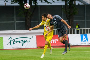 Riga, Letonya. 06 Ağustos 2019. Rafinha, tam adı Rafael Scapini de Almeida (L) ve Roger (R), Uefa Avrupa Ligi Üçüncü Ön Eleme turu 1. Daugava stadyumu, Riga.