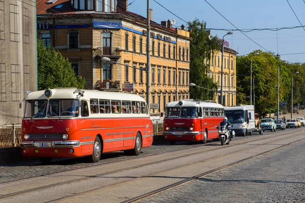 Riga Lettland August 2019 Oldschool Busses Nimmt Teil Während Riga — Stockfoto