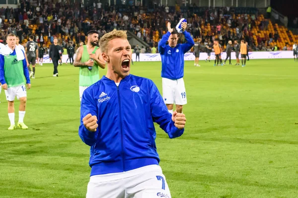 Riga Lotyšsko Srpna 2019 Viktor Fischer Reaguje Emocionálně Vítězství Fotbalové — Stock fotografie