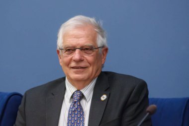 Riga, Letonya. 30 Ağustos 2019. Josep Borrell Fontelles, Dışişleri, Avrupa Birliği ve İşbirliği Bakanı ve Edgars Rinkevics, Letonya Dışişleri Bakanı basın toplantısı. Letonya Dışişleri Bakanlığı, Riga.
