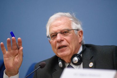 Riga, Letonya. 30 Ağustos 2019. Josep Borrell Fontelles, Dışişleri, Avrupa Birliği ve İşbirliği Bakanı ve Edgars Rinkevics, Letonya Dışişleri Bakanı basın toplantısı. Letonya Dışişleri Bakanlığı, Riga.