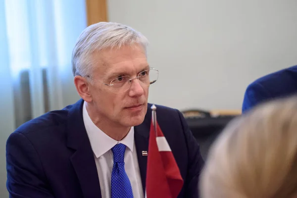 Riga Latvia Octubre 2019 Krisjanis Karins Primer Ministro Letonia Durante — Foto de Stock