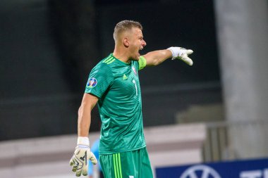 Riga, Letonya. 10 Ekim 2019. Andris Vanins, Uefa Euro 2020 eleme maçında Letonya milli takımı ve Polonya milli takımı arasında oynanan.
