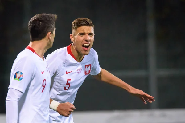 Riga Latvia Octubre 2019 Jan Bednarek Durante Partido Clasificación Uefa — Foto de Stock