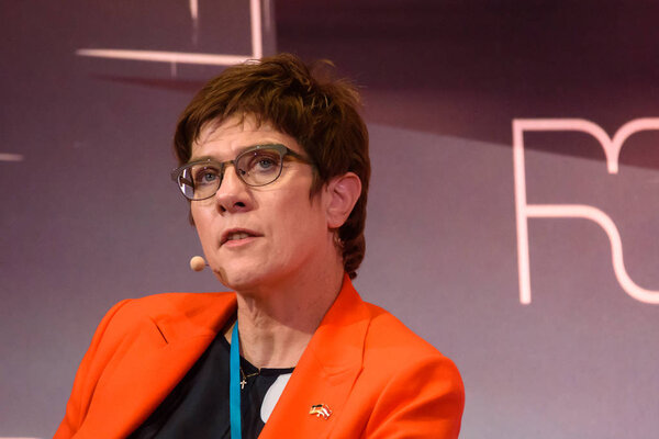 RIGA, LATVIA. 11th October 2019. Annegret Kramp-Karrenbauer, during THE RIGA CONFERENCE 2019. PLENARY SESSION: COMPREHENSIVE & COLLECTIVE  BUILDING THE FOUNDATION OF NATOS FUTURE DEFENCE