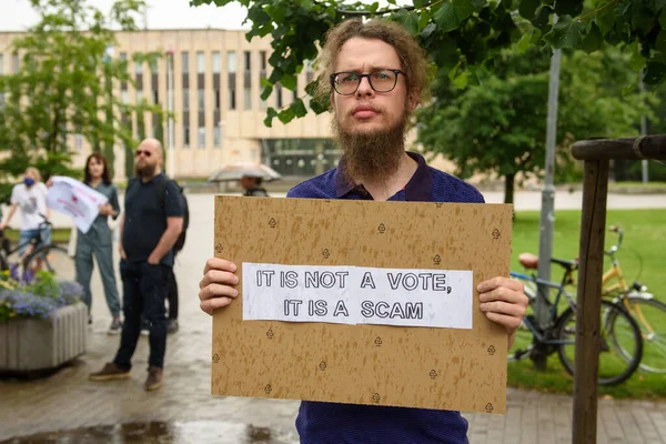 Riga Latvia Junho 2020 Protesto Contra Emendas Constituição Rússia Para — Fotografia de Stock