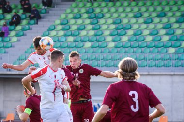 JELGAVA, LATVIA. 4 Eylül 2020. U21EURO Nitelikli futbol maçı Letonya - Sırbistan.