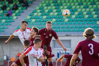 JELGAVA, LATVIA. 4 Eylül 2020. U21EURO Nitelikli futbol maçı Letonya - Sırbistan.