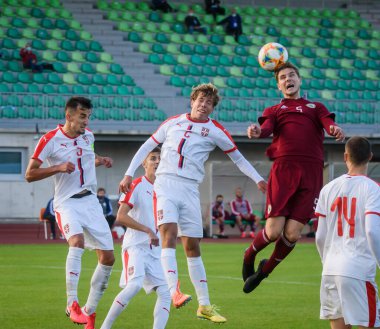 JELGAVA, LATVIA. 4 Eylül 2020. U21EURO Nitelikli futbol maçı Letonya - Sırbistan.