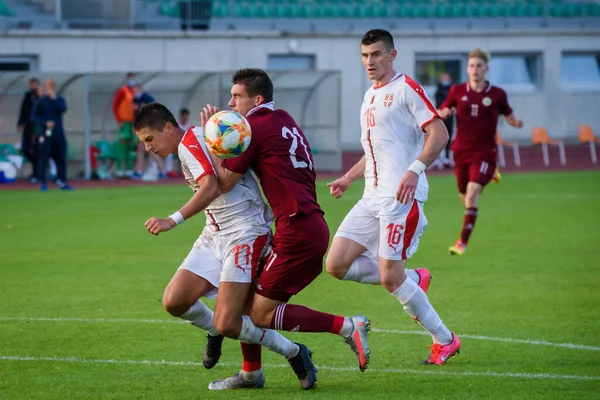 Jelgava Lotyšsko Září2020 U21Euro Fotbalový Zápas Kvalifikace Lotyšsko Srbsko — Stock fotografie