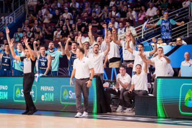 RIGA, LATVIA. 7 Eylül 2025. FIBA EUROBASKET 2025 Ulusal Erkekler Takımı Slovenya ve Ulusal Erkekler Takımı İtalya arasında oynanan basketbol maçı.