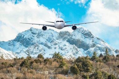 Kar dağ arka plan üzerinde kızartma uçak