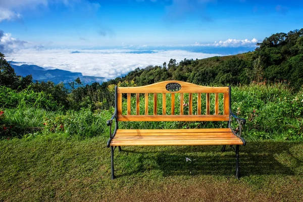 Wooden chair on high mountain