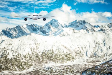 Kar dağ arka plan üzerinde kızartma uçak