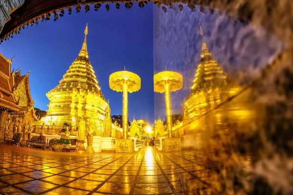 Night View Wat Phra Doi Suthep Chiang Mai Popular Historical — Stock Photo, Image