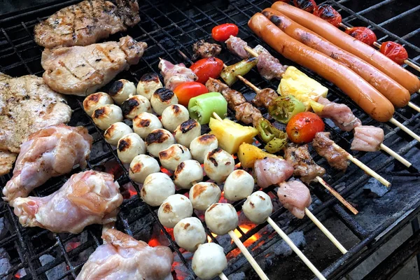 Top view low cost bbq outside cooking