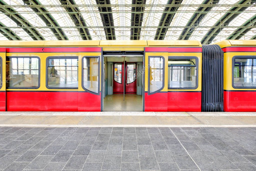 Germany red train wagon with an open door