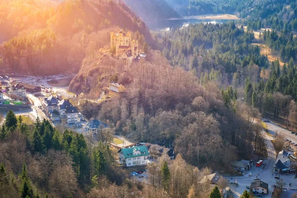 Hohenschwangau Kale Fussen Bavyera Almanya Güzel Yaz Gün Batımı Manzaralı — Stok fotoğraf