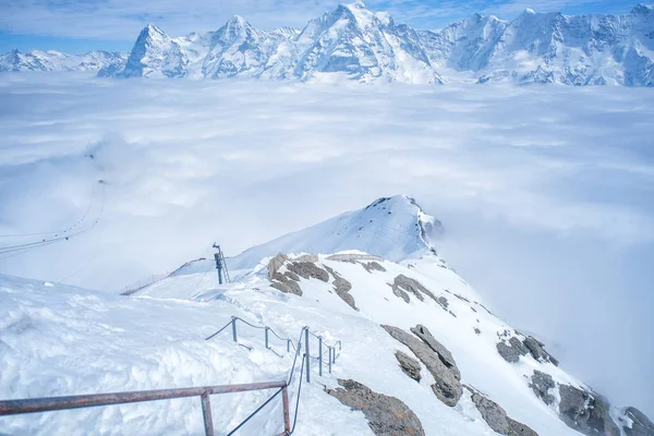 Impresionante Vista Panorámica Montaña Nieve Del Horizonte Suizo Desde Schilthorn — Foto de Stock