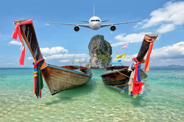 Frente Aviones Reales Koh Poda Tailandia Fondo — Foto de Stock