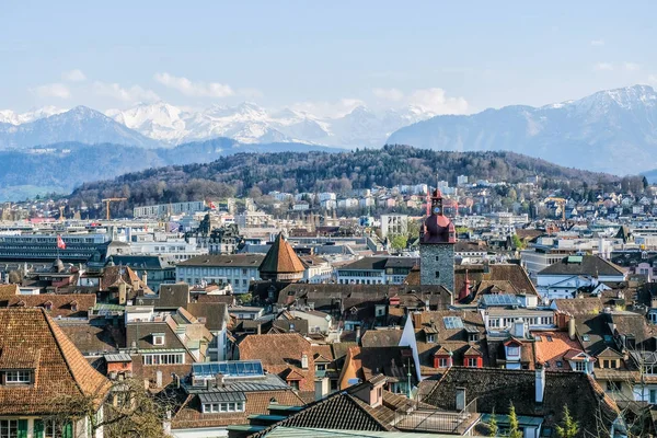 Panoramik Şehir Merkezi Lucerne Işığında Sviçre — Stok fotoğraf