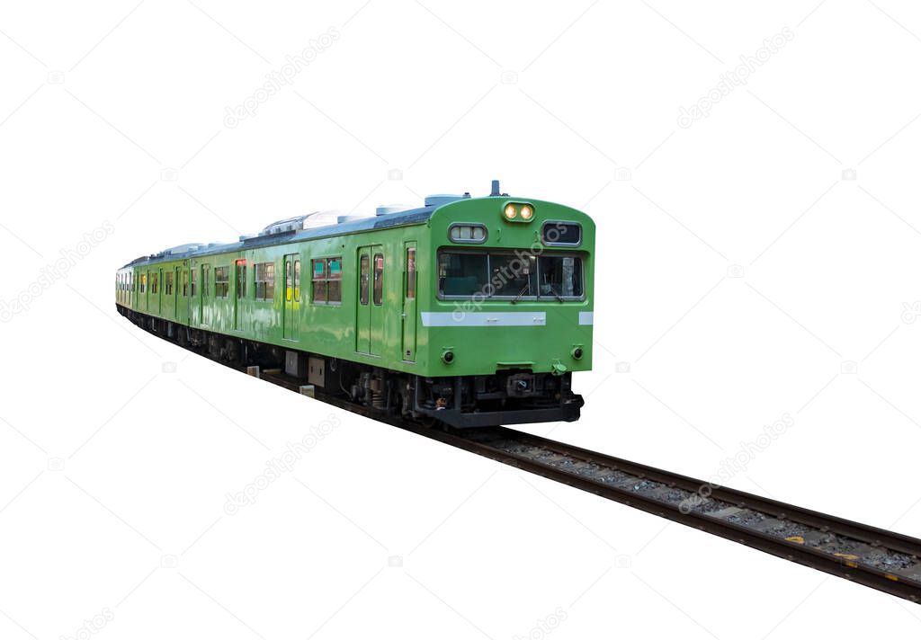 Vintage green train on white background 