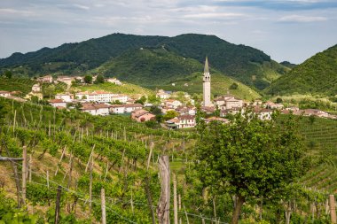 Valdobbiadene - İtalya Prosecco köpüklü şarap bölgesi üzüm bağları ile pitoresk tepeler. Giua Köyü