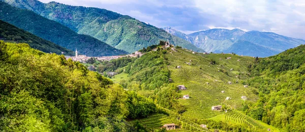 Üzüm bağları tarafından kaplı tepeler Prosecco şarap vardır. Üzüm bağları ve köyleri Valdobbiadene bölgesinin İtalya ile bölgenin Panoraması