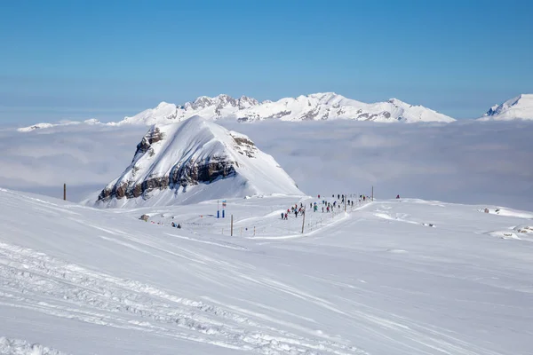 Snowy Alpine ski slopes Flaine, Haute Savoie, France — Stock Photo, Image