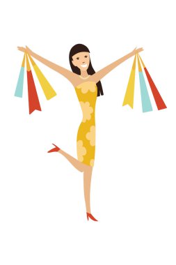 Vektör insanlar alışveriş torbaları ayarla satışında salonu konsept öğesi ile karikatür