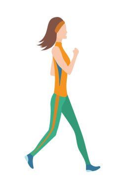 Vektör kadın koşma düz tasarım tarzında. Spor. Çalıştırın. Aktif fitness