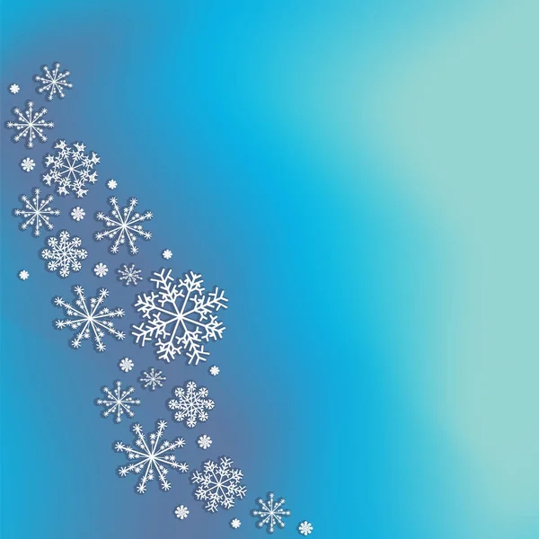 Abstrakte unscharfe Farbverlauf Mesh-Hintergrund mit weißen Schneeflocken mit Schatten — Stockvektor