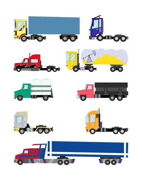 Vector line sketch. Trucks and trailers on a white background — Stock Vector