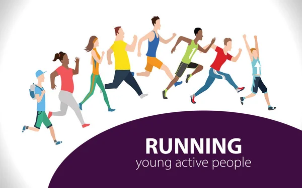 Affiche vectorielle colorée avec illustration marathon running people — Image vectorielle