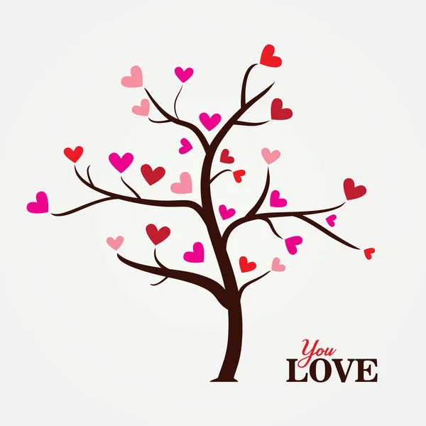 Baum mit Papierblättern und hängenden Herzen. Liebesbaum mit Herzblättern — Stockvektor